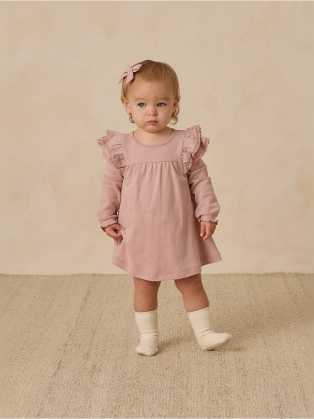 Quincy Mae Long-Sleeve Flutter Dress